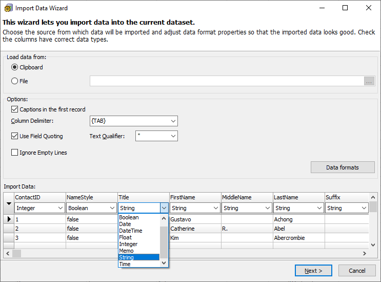 The Professional version can import data to your database!